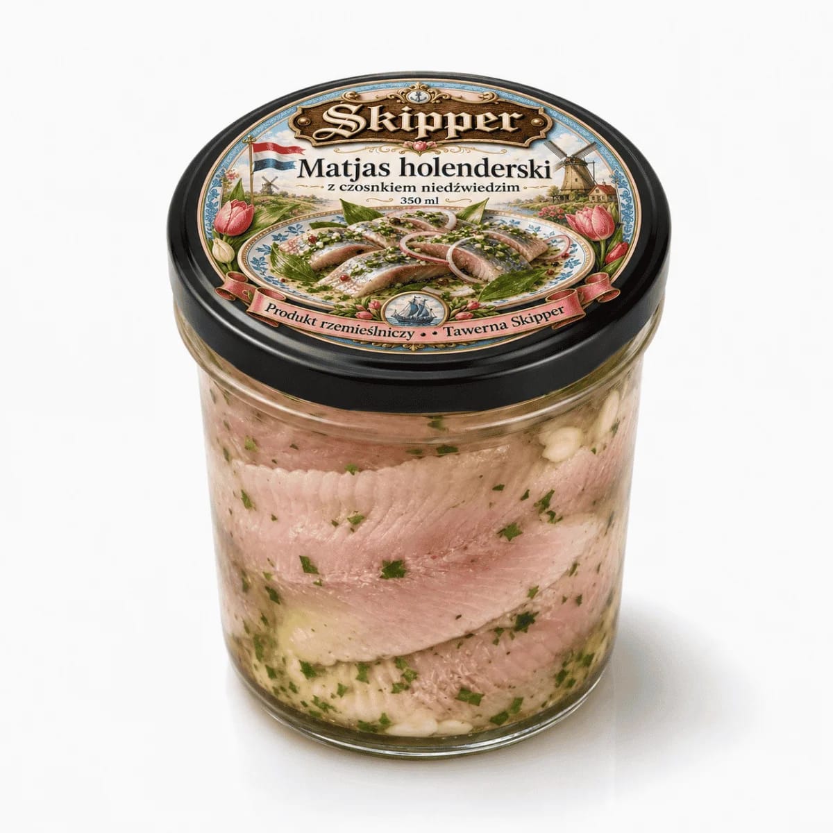 Matjas holenderski z czosnkiem niedźwiedzim 350 ml w słoiku Skipper Delikatesy