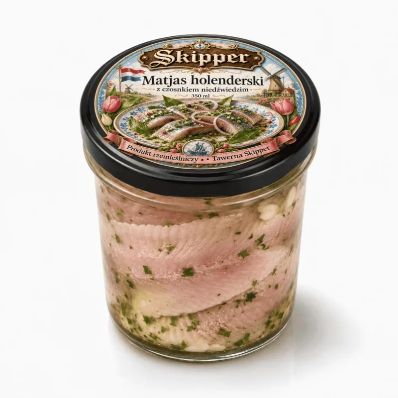 Matjas holenderski z czosnkiem niedźwiedzim 350 ml w słoiku Skipper Delikatesy